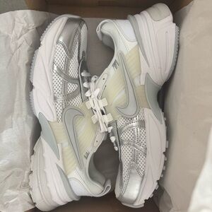 Women's White and Silver Nike V2K Run Shoes
